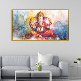 Vintage Hindu Deity Art – Ganesha Canvas Wall Frame